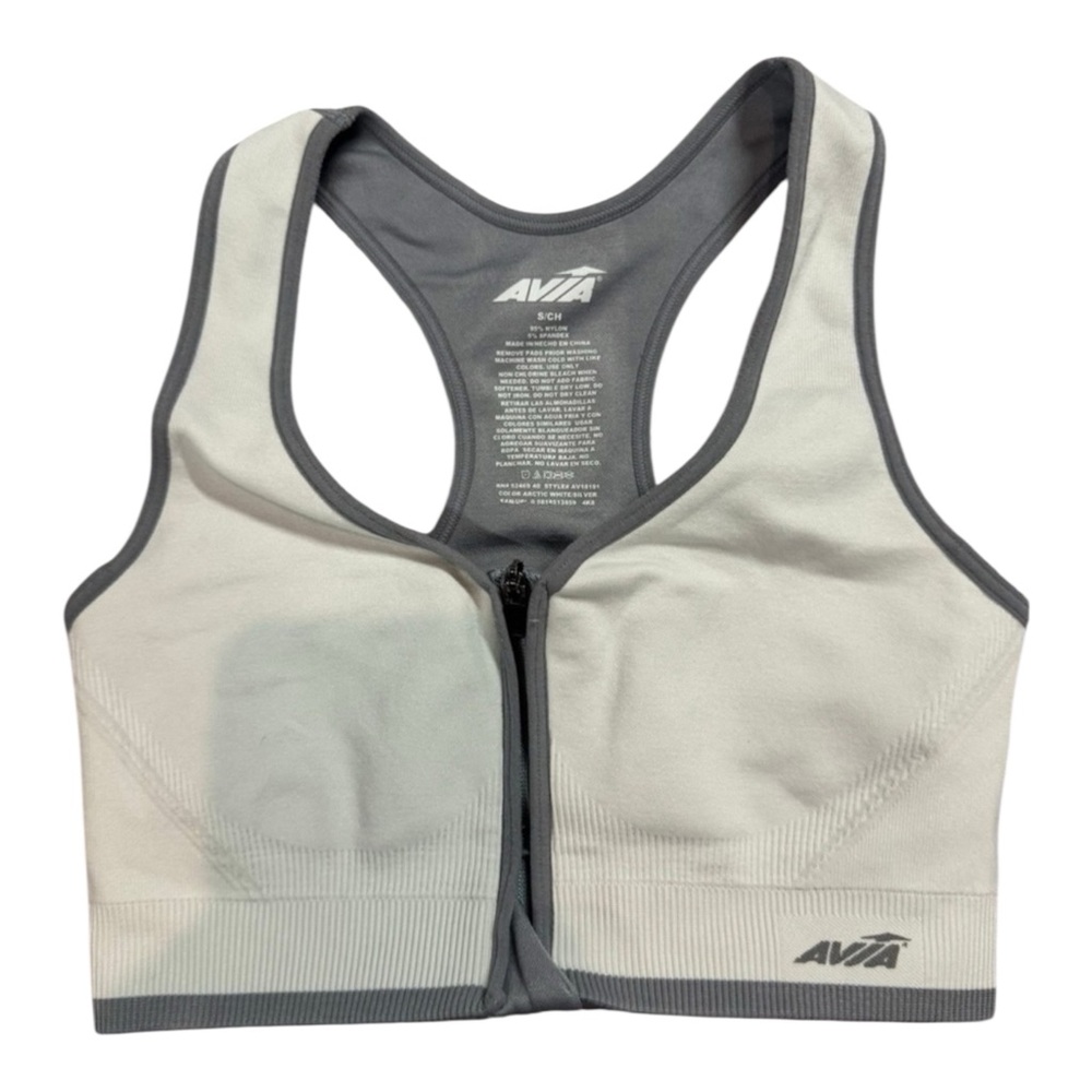 Avia Zippered White‎ and Gray Sports Bra